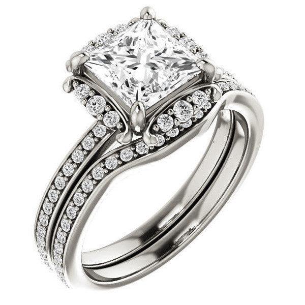 Princess cut Moissanite Halo Engagement Ring