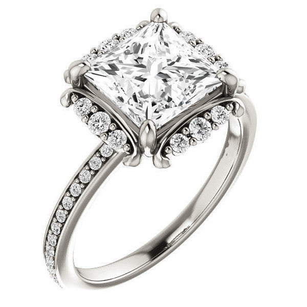 Princess cut Moissanite Halo Engagement Ring