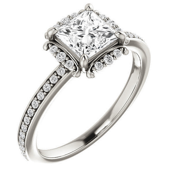 Princess cut Moissanite Halo Engagement Ring