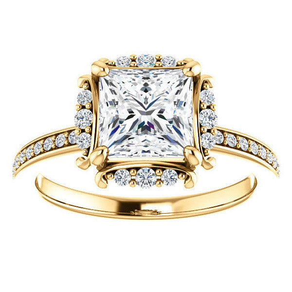 Princess cut Moissanite Halo Engagement Ring