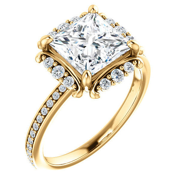 Princess cut Moissanite Halo Engagement Ring