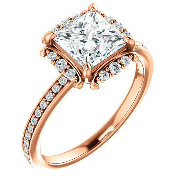 Princess cut Moissanite Halo Engagement Ring