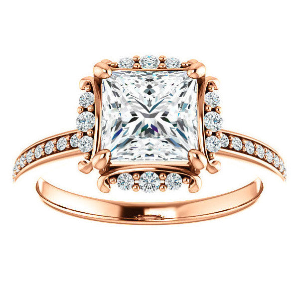 Princess cut Moissanite Halo Engagement Ring