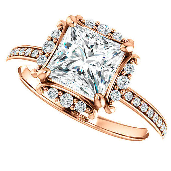 Princess cut Moissanite Halo Engagement Ring