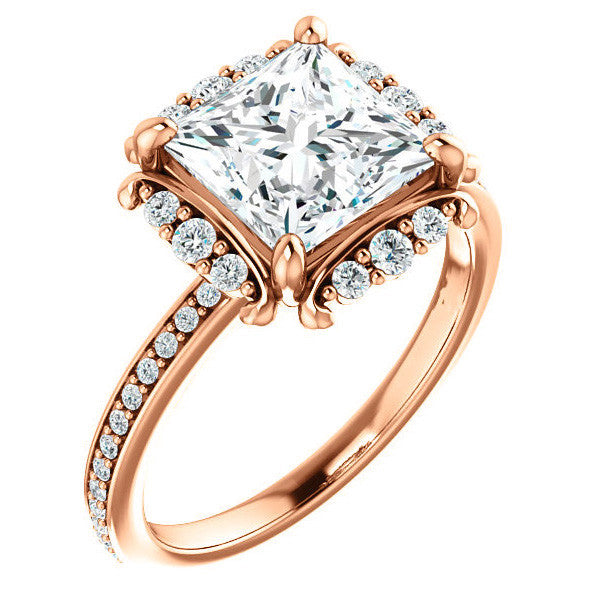 Princess cut Moissanite Halo Engagement Ring