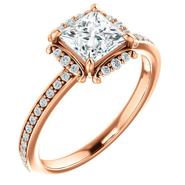 Princess cut Moissanite Halo Engagement Ring