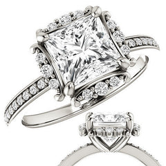 Princess cut Moissanite Halo Engagement Ring