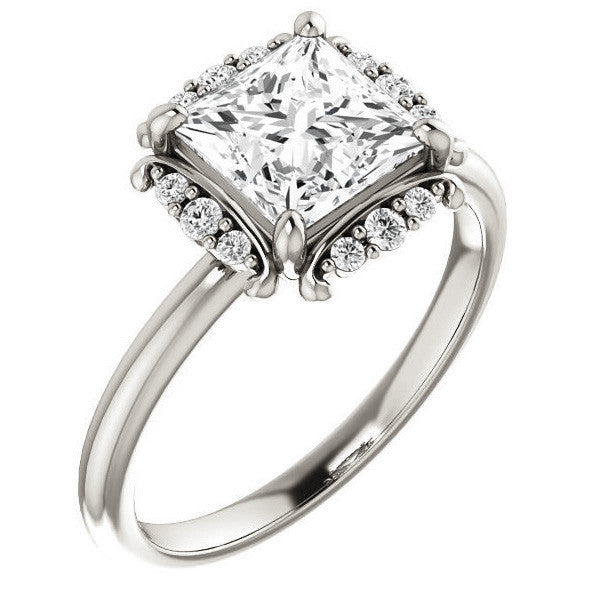 Princess cut Moissanite Halo Engagement Ring