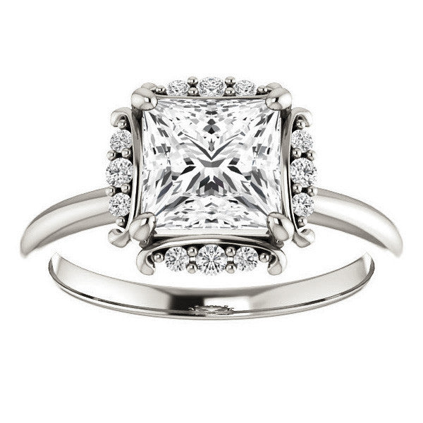 Princess cut Moissanite Halo Engagement Ring