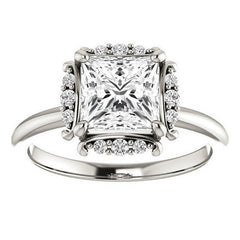 Princess cut Moissanite Halo Engagement Ring