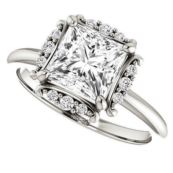 Princess cut Moissanite Halo Engagement Ring