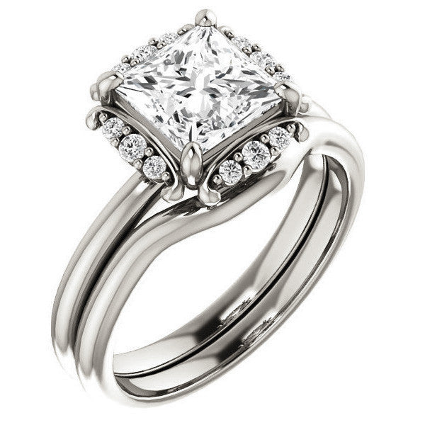 Princess cut Moissanite Halo Engagement Ring
