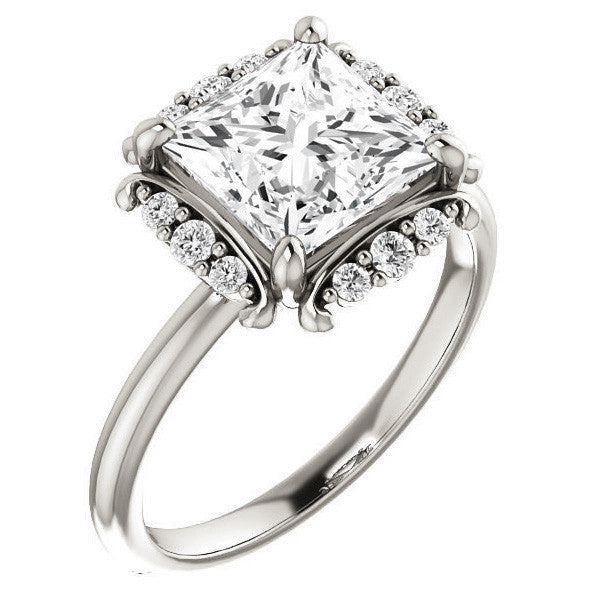 Princess cut Moissanite Halo Engagement Ring