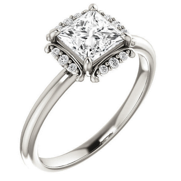Princess cut Moissanite Halo Engagement Ring