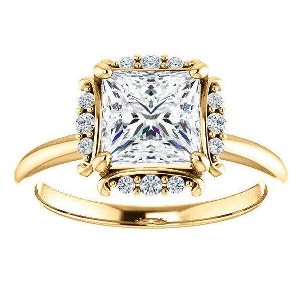 Princess cut Moissanite Halo Engagement Ring