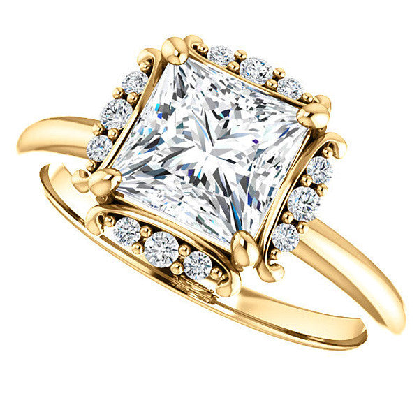 Princess cut Moissanite Halo Engagement Ring