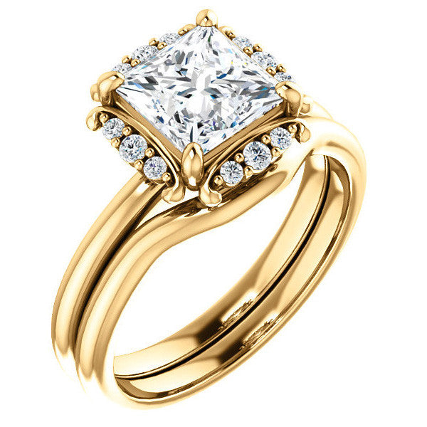 Princess cut Moissanite Halo Engagement Ring