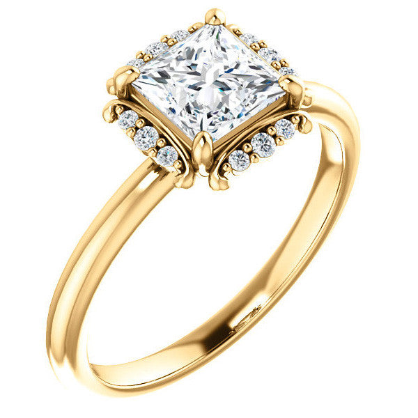 Princess cut Moissanite Halo Engagement Ring