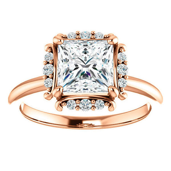 Princess cut Moissanite Halo Engagement Ring