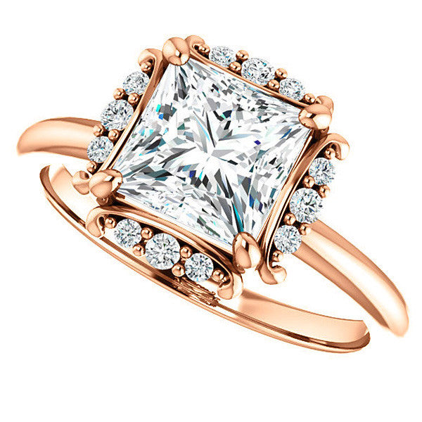 Princess cut Moissanite Halo Engagement Ring
