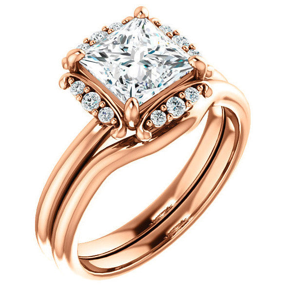 Princess cut Moissanite Halo Engagement Ring