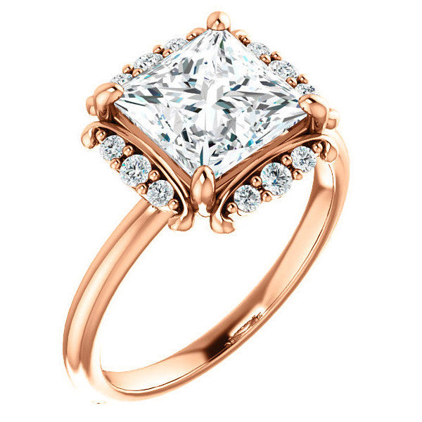 Princess cut Moissanite Halo Engagement Ring
