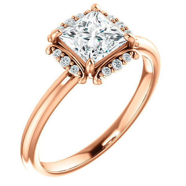 Princess cut Moissanite Halo Engagement Ring