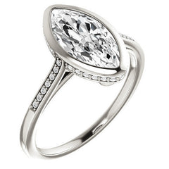 Petite Bezel Marquise cut Moissanite Engagement Ring