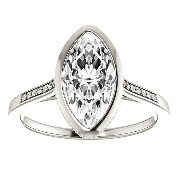 Petite Bezel Marquise cut Moissanite Engagement Ring