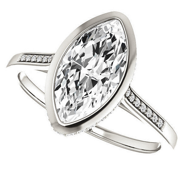 Petite Bezel Marquise cut Moissanite Engagement Ring