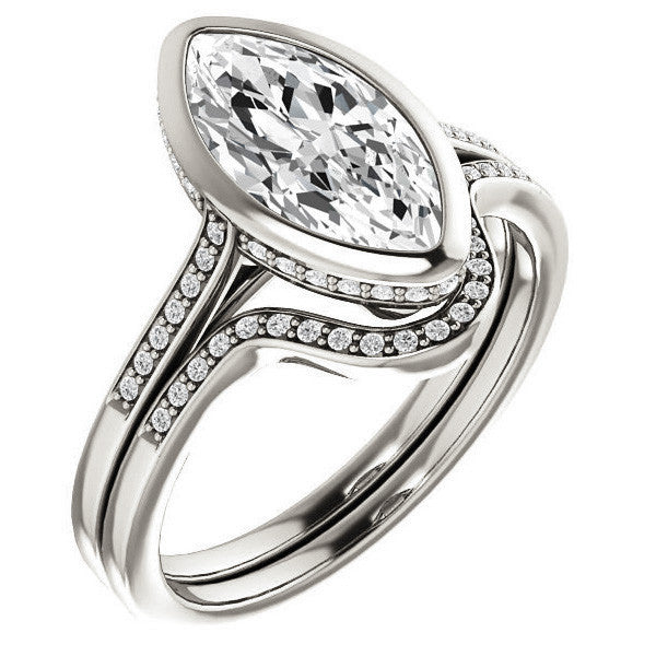Petite Bezel Marquise cut Moissanite Engagement Ring