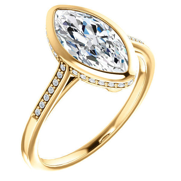 Petite Bezel Marquise cut Moissanite Engagement Ring