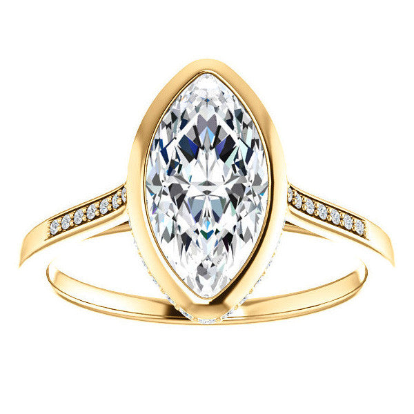Petite Bezel Marquise cut Moissanite Engagement Ring