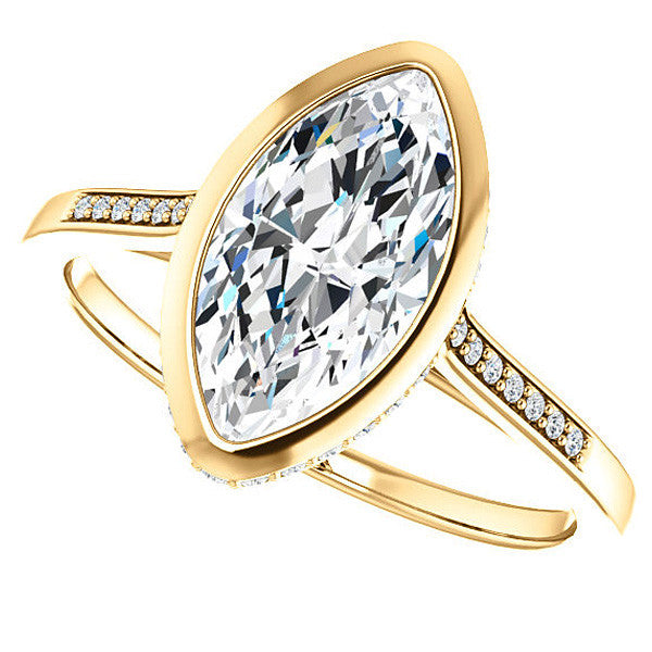 Petite Bezel Marquise cut Moissanite Engagement Ring