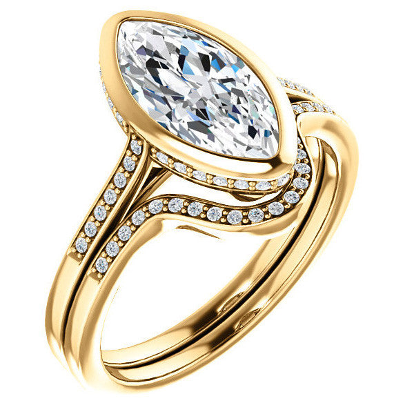 Petite Bezel Marquise cut Moissanite Engagement Ring