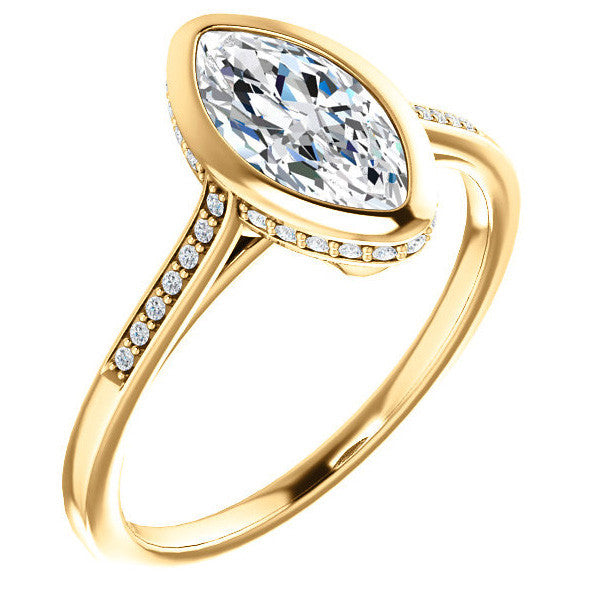 Petite Bezel Marquise cut Moissanite Engagement Ring