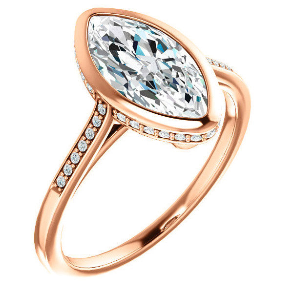 Petite Bezel Marquise cut Moissanite Engagement Ring