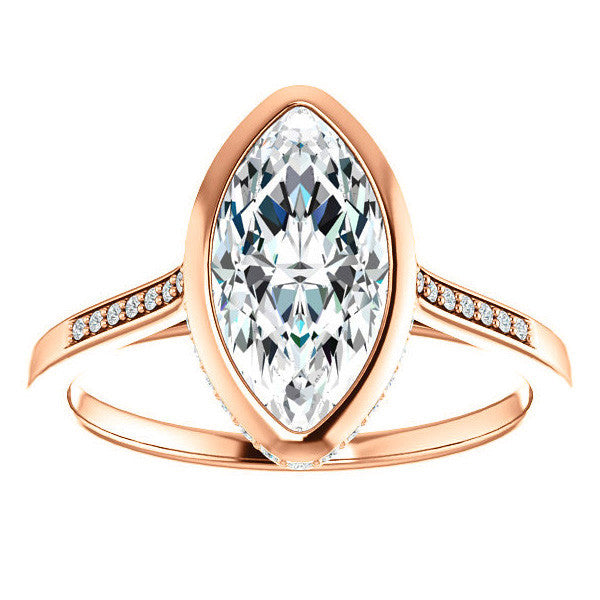 Petite Bezel Marquise cut Moissanite Engagement Ring
