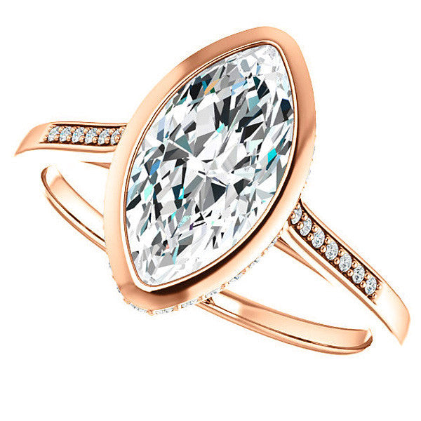 Petite Bezel Marquise cut Moissanite Engagement Ring