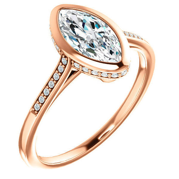 Petite Bezel Marquise cut Moissanite Engagement Ring
