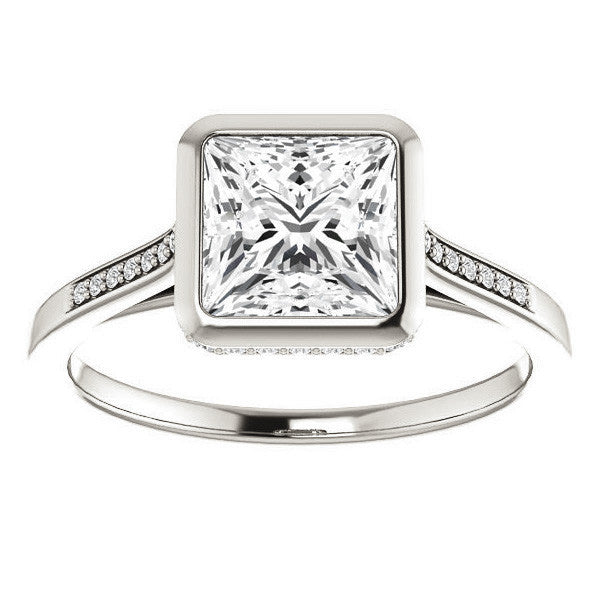 Princess Moissanite Petite Bezel Engagement Ring