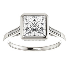 Princess Moissanite Petite Bezel Engagement Ring