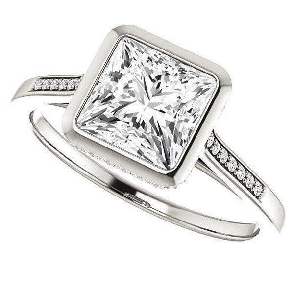 Princess Moissanite Petite Bezel Engagement Ring
