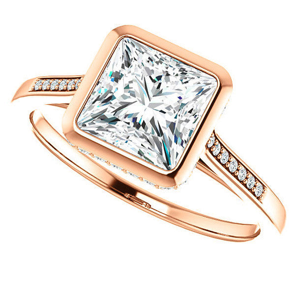 Princess Moissanite Petite Bezel Engagement Ring