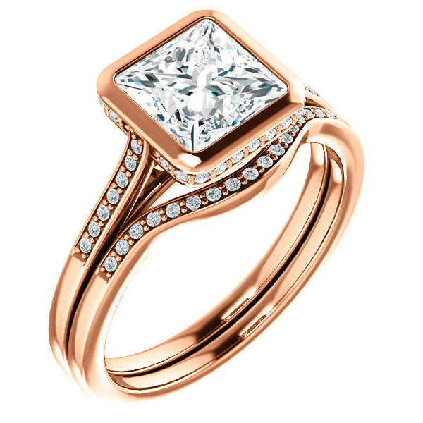 Princess Moissanite Petite Bezel Engagement Ring