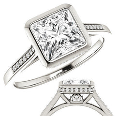 Princess Moissanite Petite Bezel Engagement Ring
