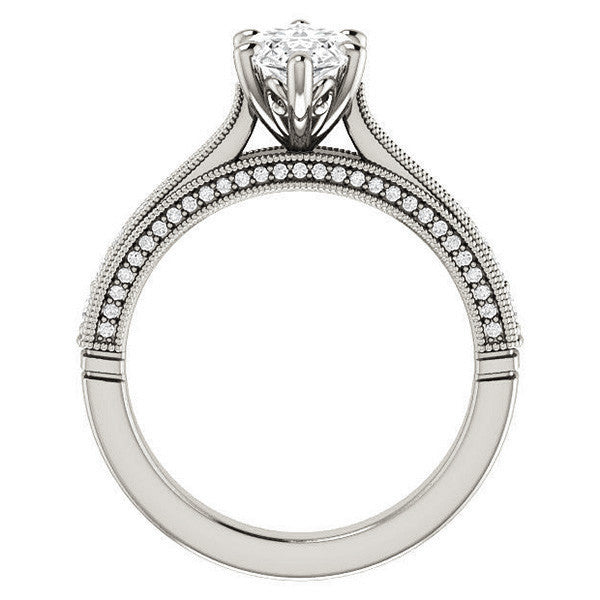Marquise Moissanite Scroll Milgrain Engagement Ring