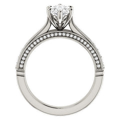 Marquise Moissanite Scroll Milgrain Engagement Ring