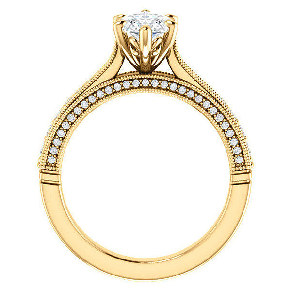 Marquise Moissanite Scroll Milgrain Engagement Ring