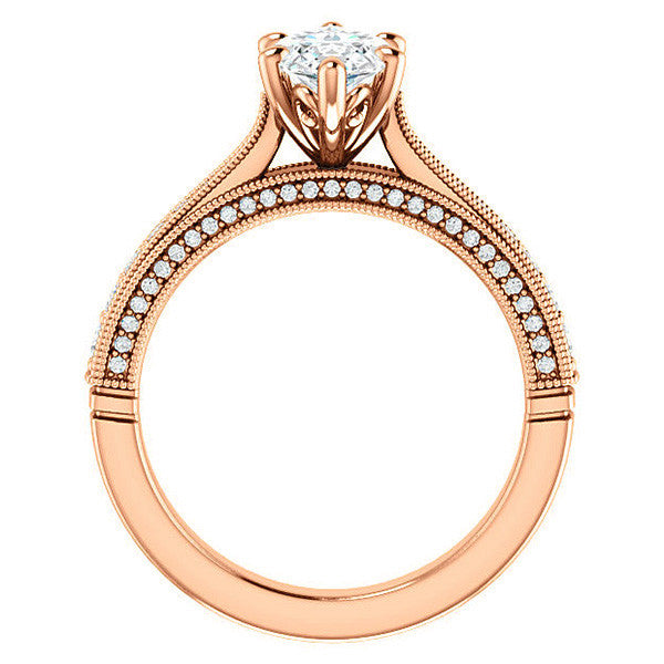 Marquise Moissanite Scroll Milgrain Engagement Ring
